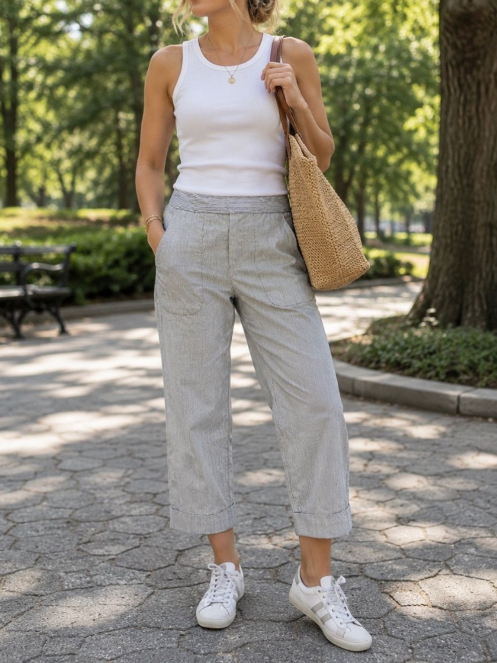 rag & bone Pinstriped Linen blend Cuffed Pants, XS/S